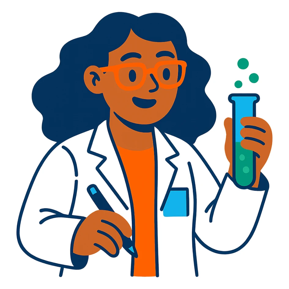 creative simple illustration of a woman scientist sticker