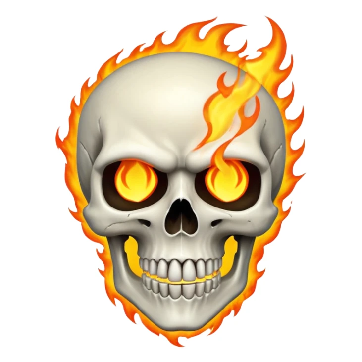 Ghost rider white skull with fire burning sticker
