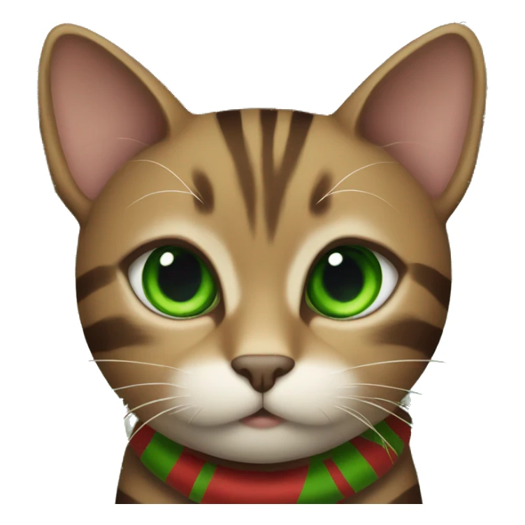 Brown striped cat with green eyes under a Christmas tree sticker