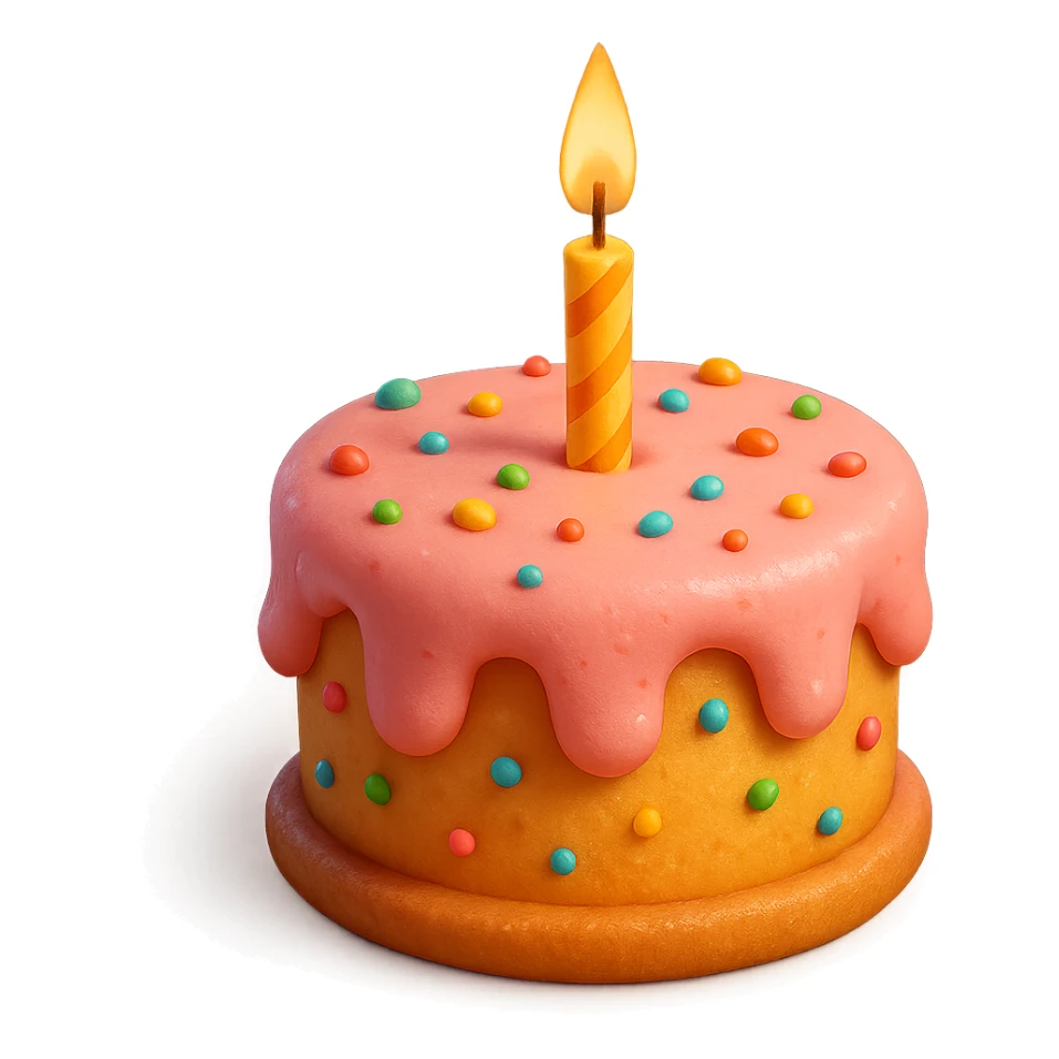 Draw a Pixar-style birthday cake with pink cream and a single candle sticker