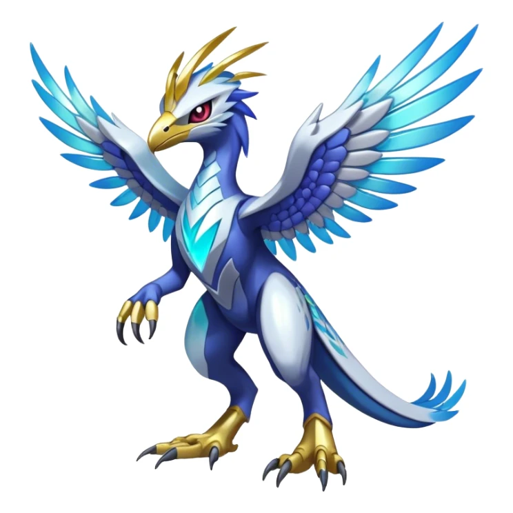 Shiny Futuristic Celestial Magical Ethereal Fakemon-HeadFeathers-Pokemon-Digimon-Spectrobes-Raptor-fusion, full body sticker