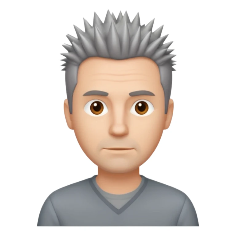 40 yr old white man short spike hair grey dress shirt sticker