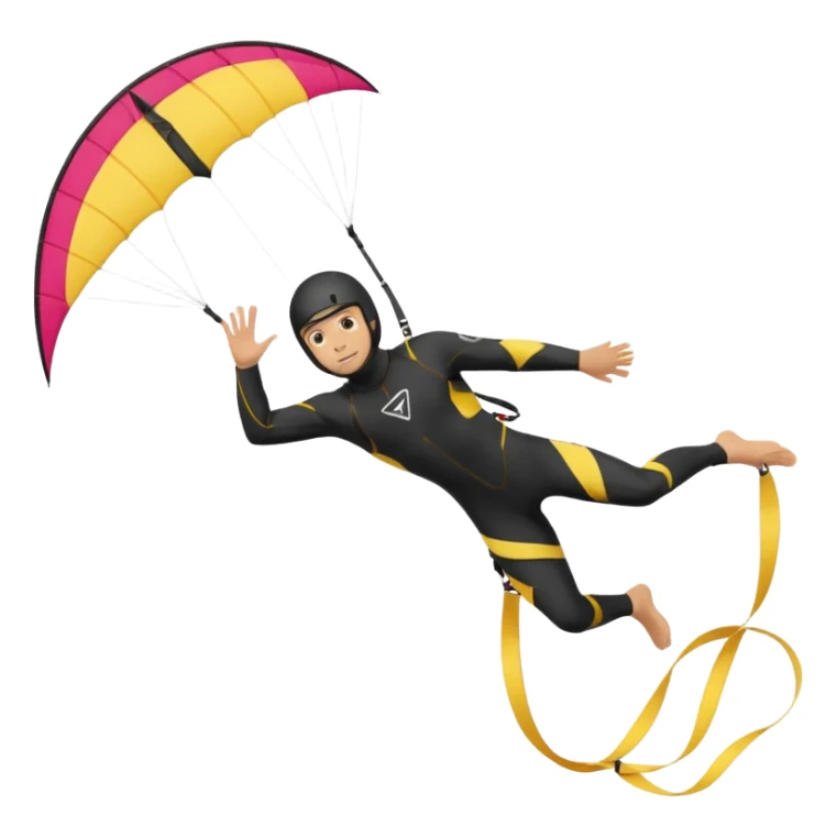 Kiterman, caucasico traje neopreno negro y casco negro, haciendo un down loop con la cometa sticker