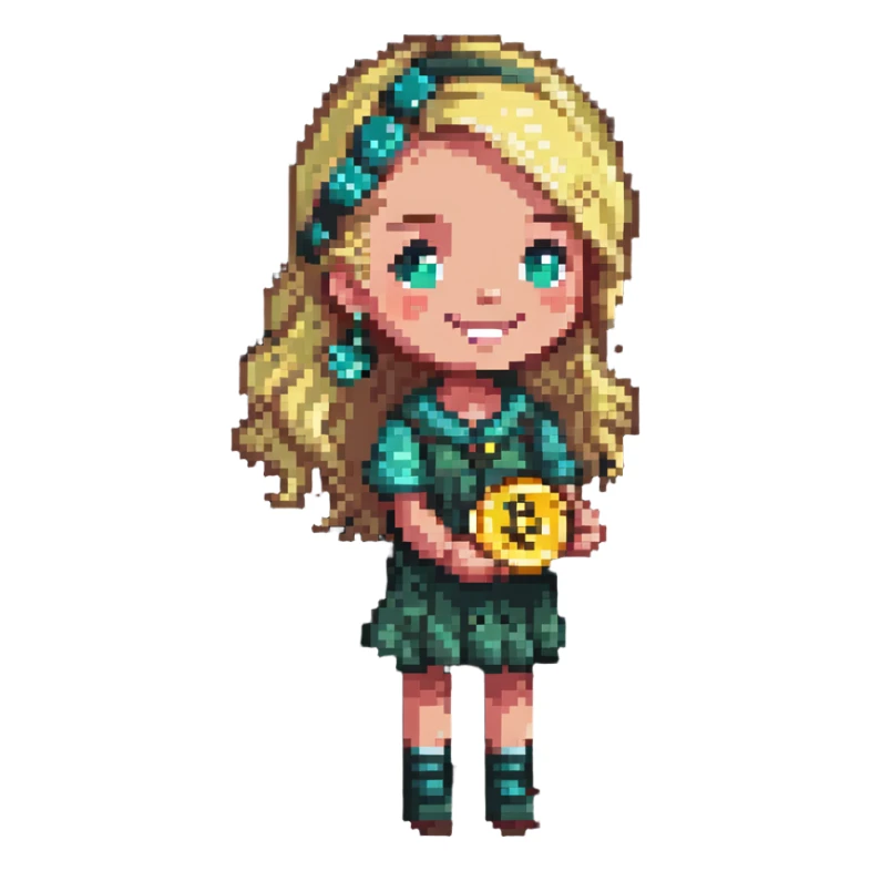 smiling blonde girl with coins sticker