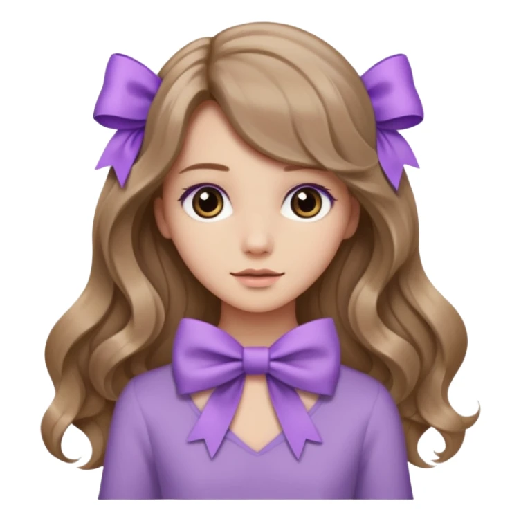 light brown open wavy long hair from behind with a medium lilac bow sticker