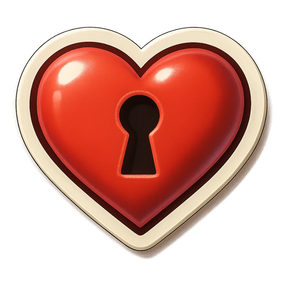 retro sticker style heart with a keyhole in the center, bold and playful sticker