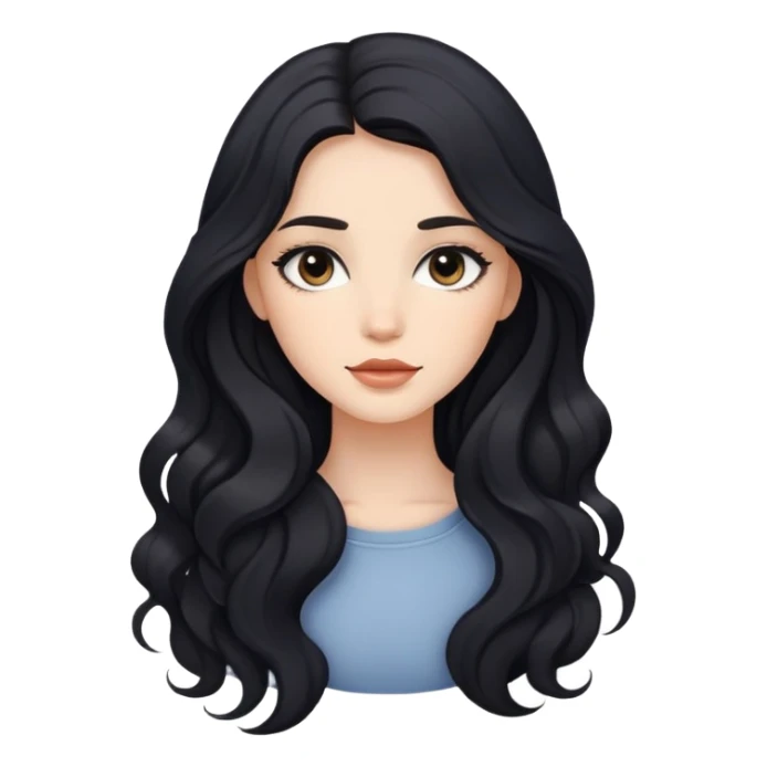 girl with wavy black long hair and subtle makeup sticker