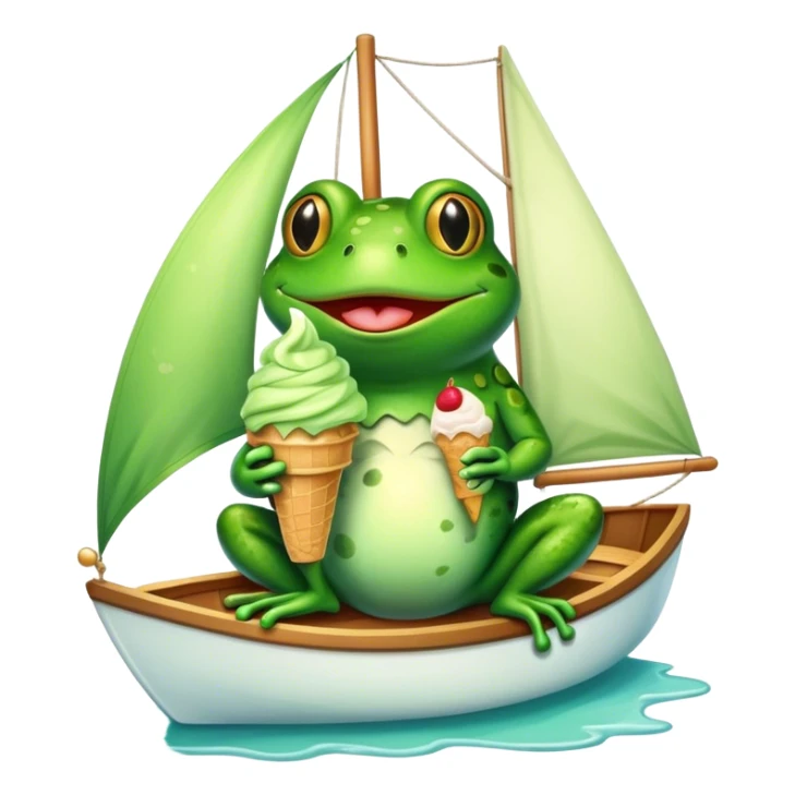 Frog eating an ice cream on a sailboat sticker