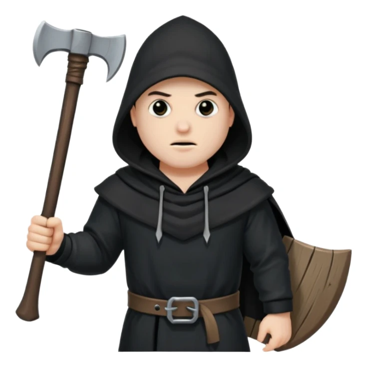 an executioner with a black hood and an axe in his hand sticker