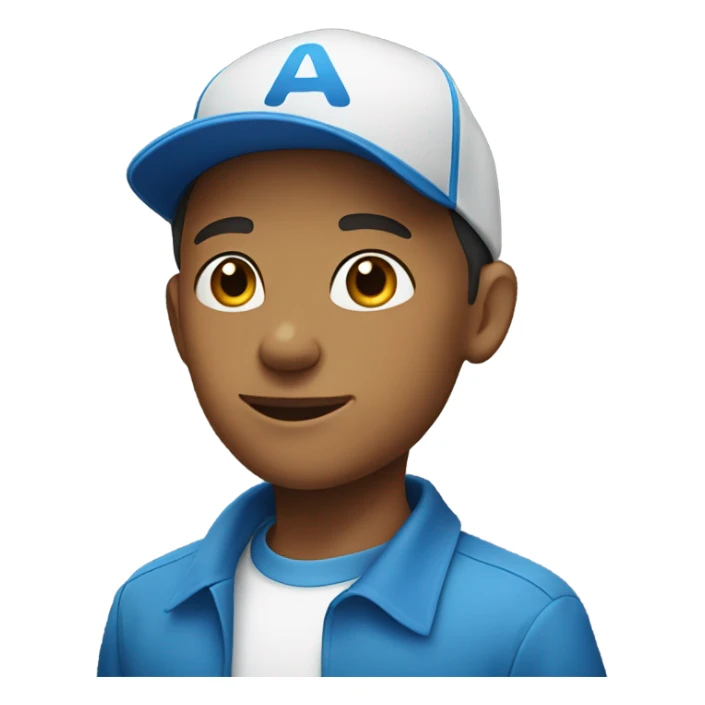 a white 12 year old boy with a blue shirt and blue cap sticker