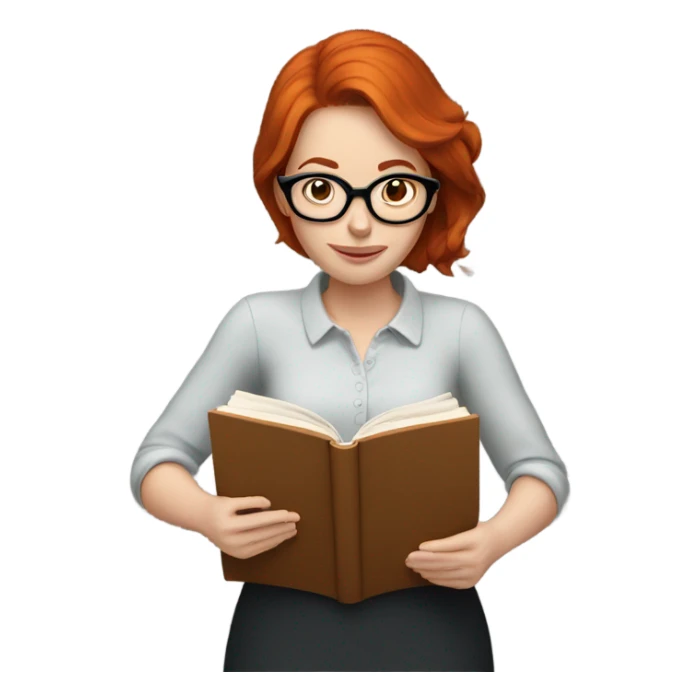 Redhead woman with glasses reading a book sticker