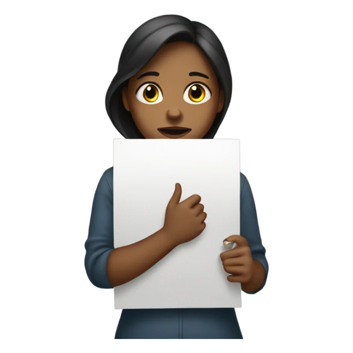 A girl holding up a sorry sign sticker