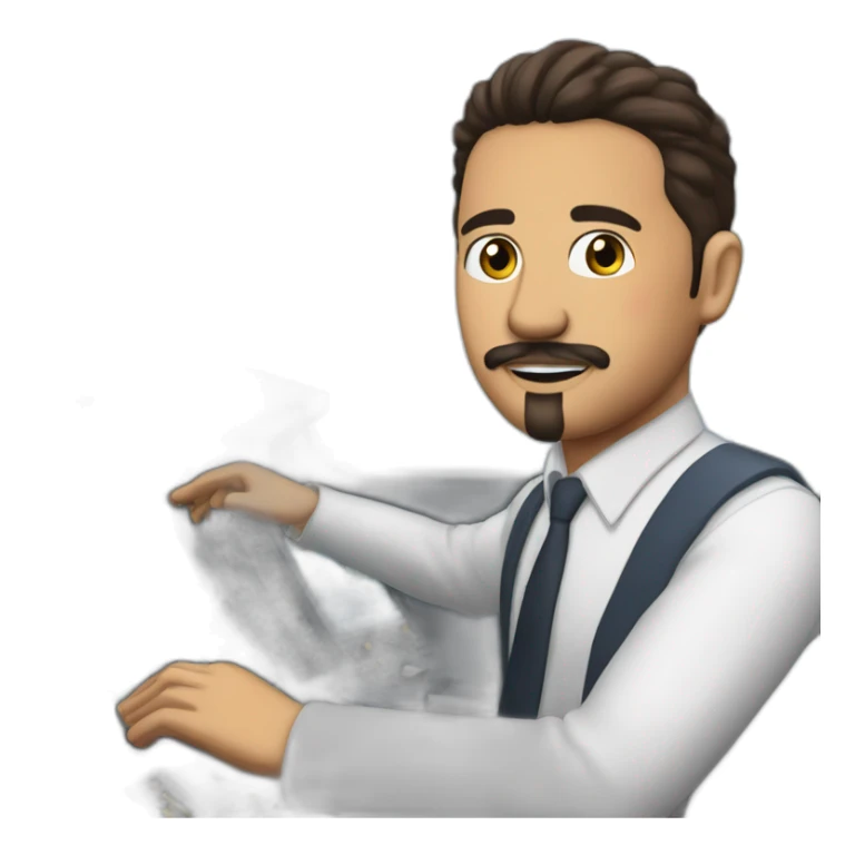 Luis Altamuro with goatee and moustache piloting his A320 simulator sticker