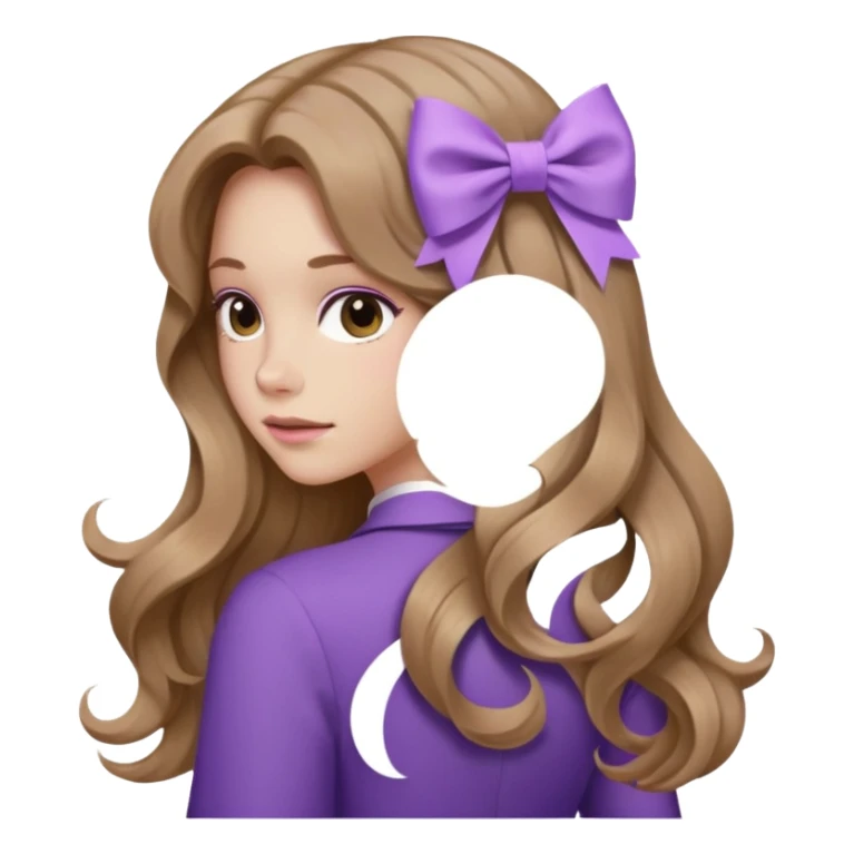 light brown open wavy long hair from behind with a medium lilac bow sticker