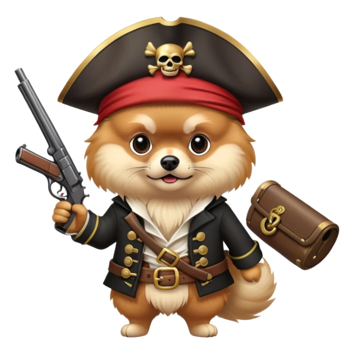 Dangerous handsome Pomeranian pirate holds a gun sticker
