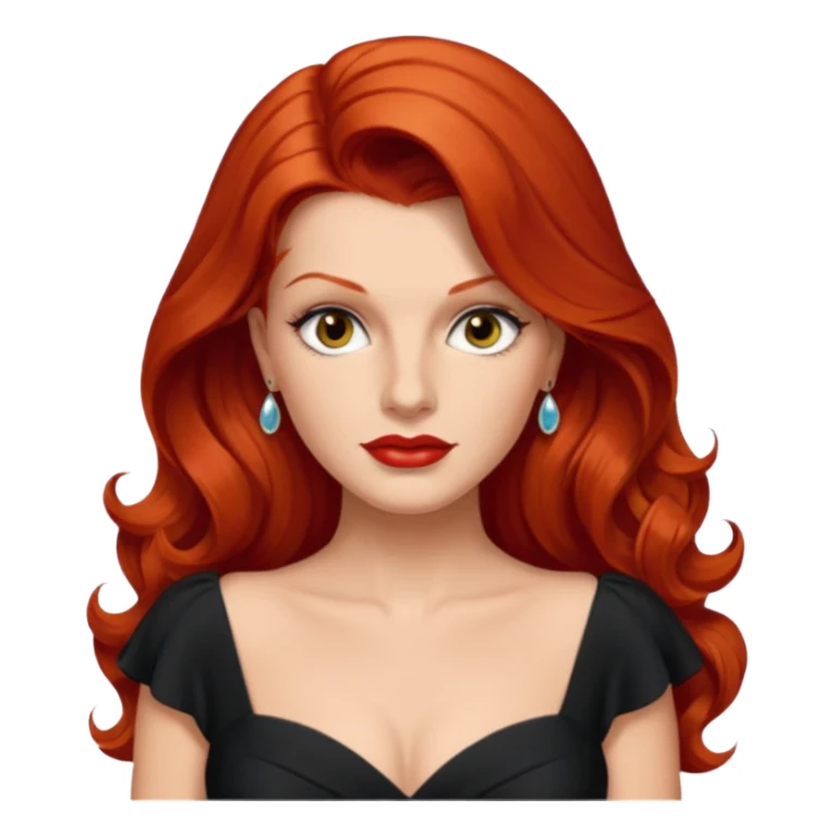 Rita Hayworth with long red hair, hazel eyes, black outfit sticker