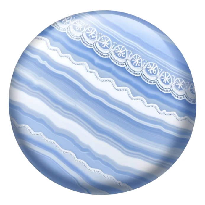 Blue lace agate cabochon with delicate pale blue and white lace-like bands in a smooth polished dome sticker