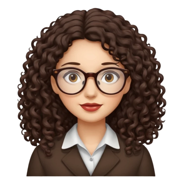 lady with glasses, long dark brown curly hair sticker