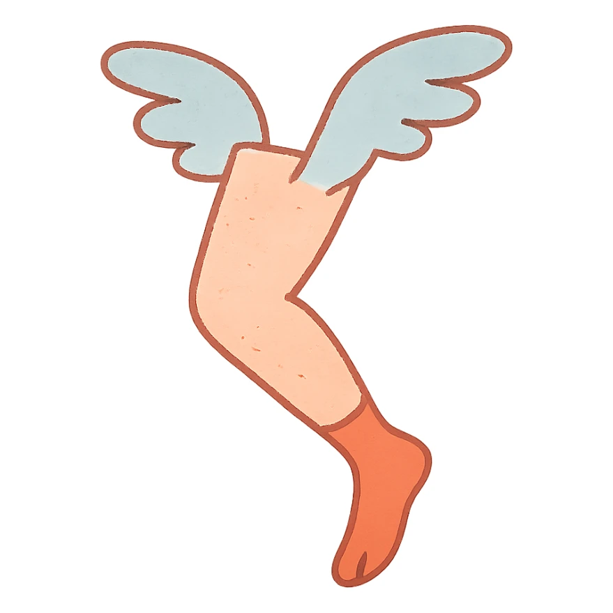 a flying leg with wings, whimsical and playful sticker