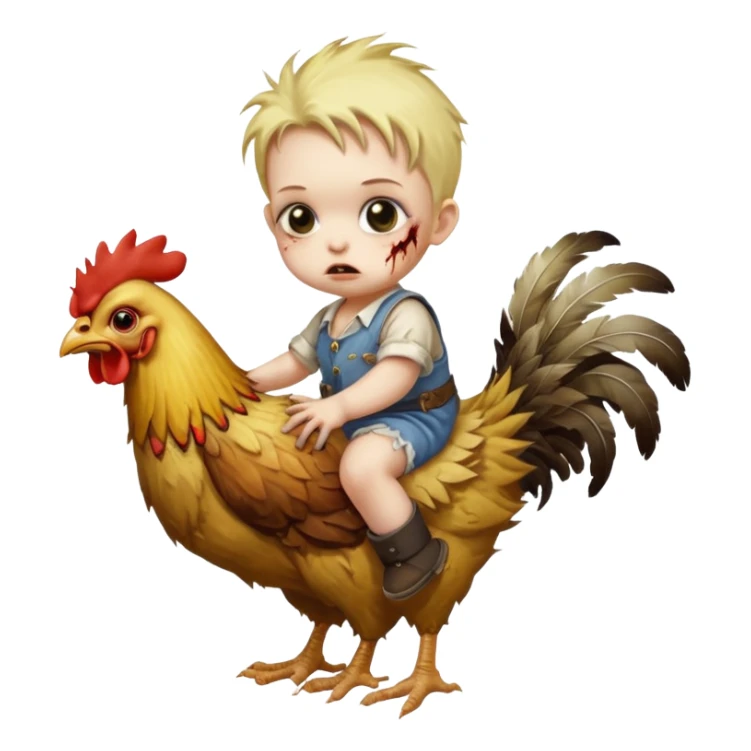 A zombie baby riding a chicken  sticker