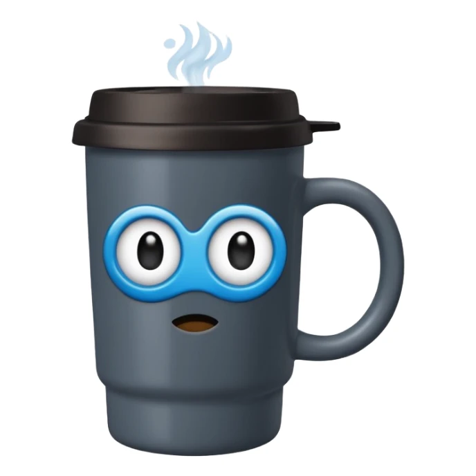 black hot coffee mug to go with black lid and a blue circle sticker sticker