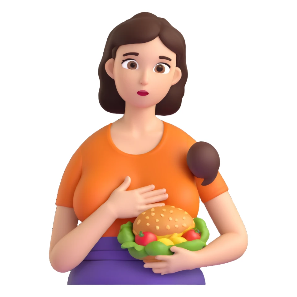 woman holding her stomach and looking at food with longing, expressing hunger sticker