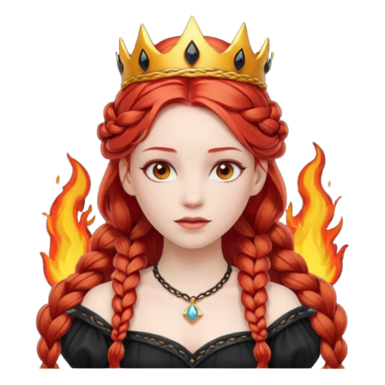 braided hair fire princess with black crown, red hair sticker