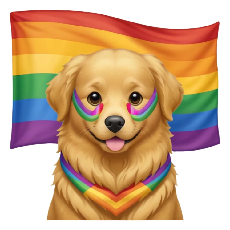 Adult golden retriever with LGBT flag sticker