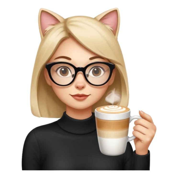 Woman with cat-eye glasses sipping latte sticker
