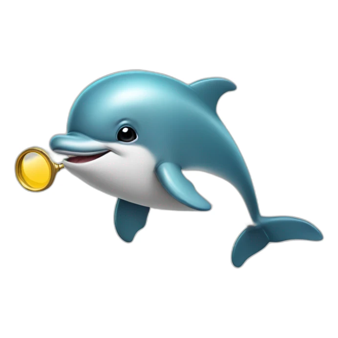 A playful dolphin with a detective's visor, flipping a magnifying glass with its snout. sticker
