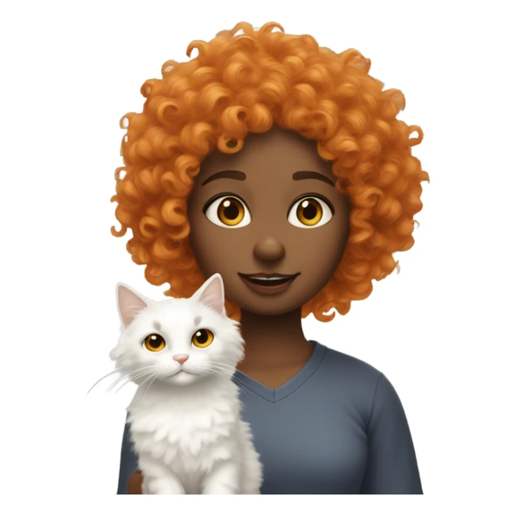Curly orange hairy girl with her full of white cat sticker