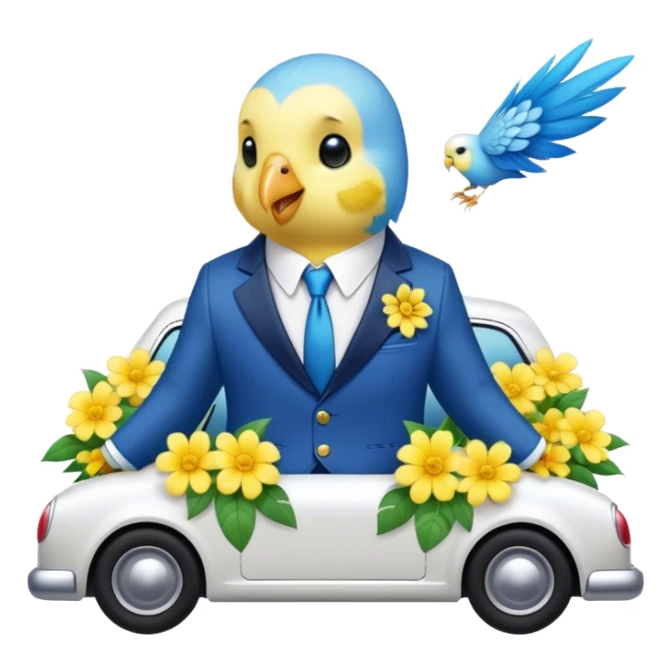 cute budgie in a suit with flowers on a car  sticker