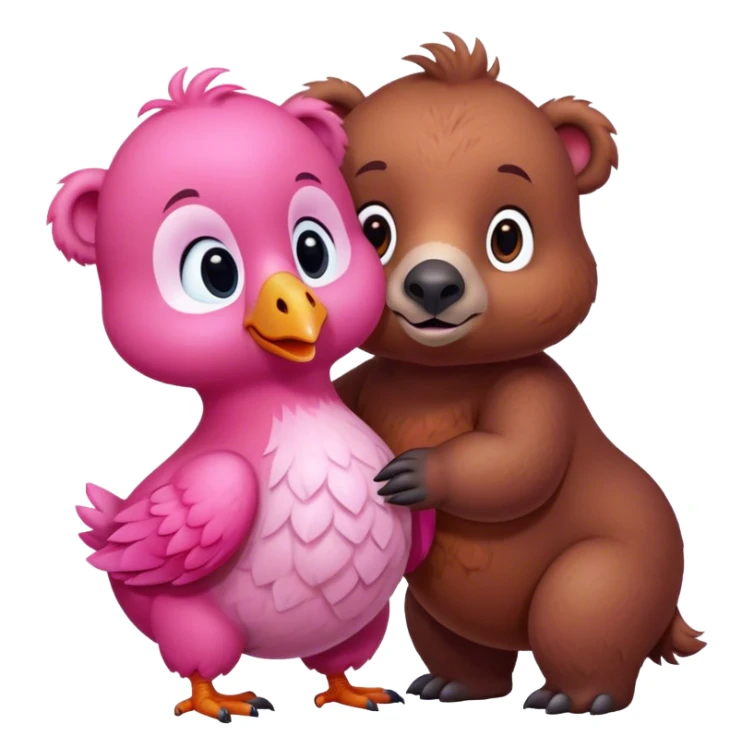 A cute brown bear and a realistic cute pink dodo closely together sticker
