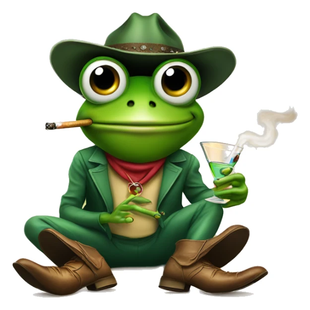 Frog smoking a cigarette while holding a martini glass in cowboy boots  sticker