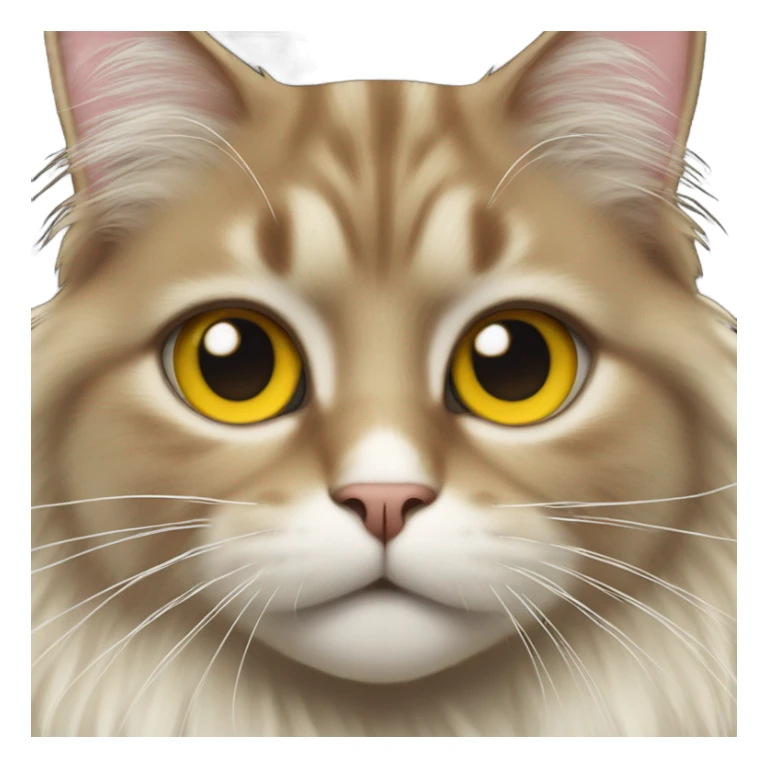 Long haired cat white and brown fur and almond-shaped yellow up eyes sticker