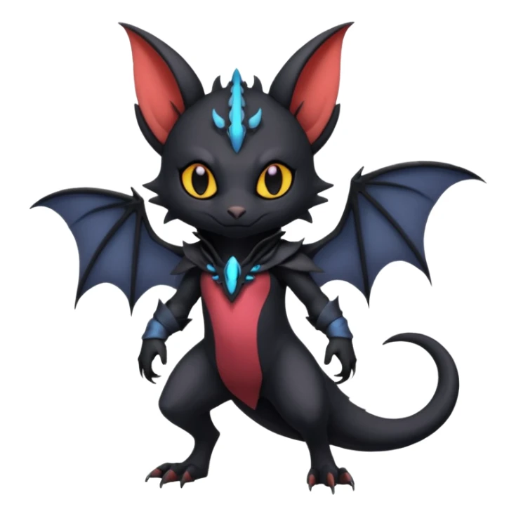 Futuristic Gothic Black Cute Dark Abyssal Vampiric Batty Ethereal Modern Salandit-Litten-Noibat-Abyss-Lykoi-Fakémon-creature-hybrid Full Body sticker