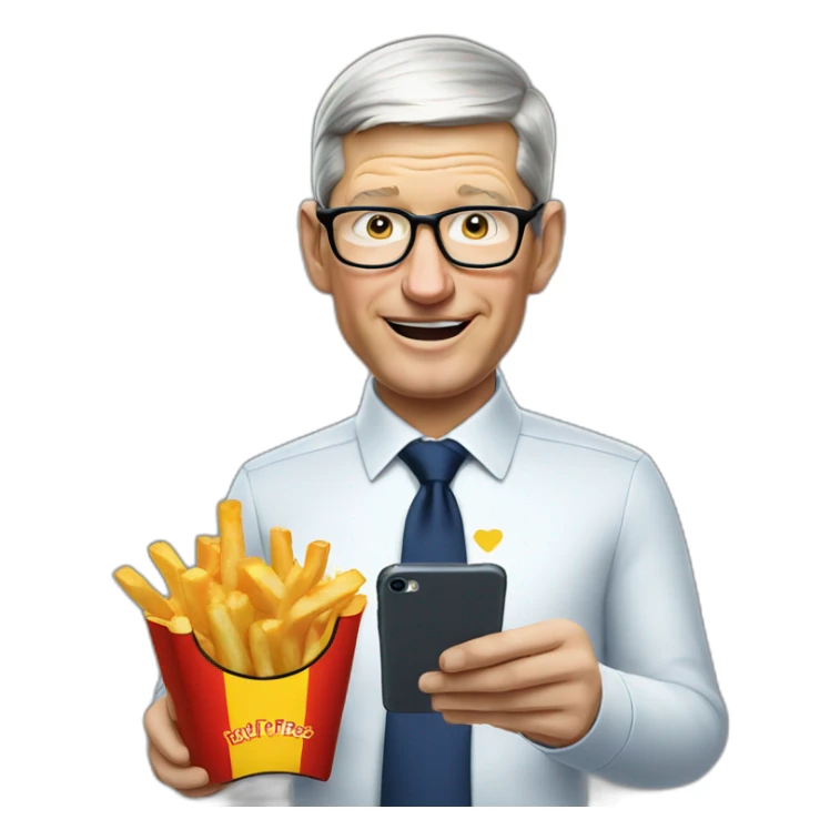 tim cook eat frensh fries with its iphone sticker