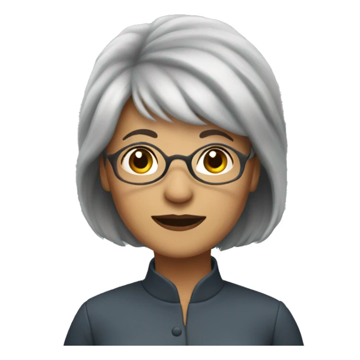 woman with grey hair and bangs, older glasses sticker