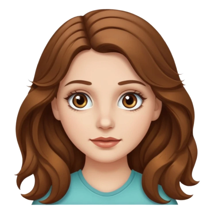 white girl, long wavy brown hair, hazel eyes, false lashes sticker