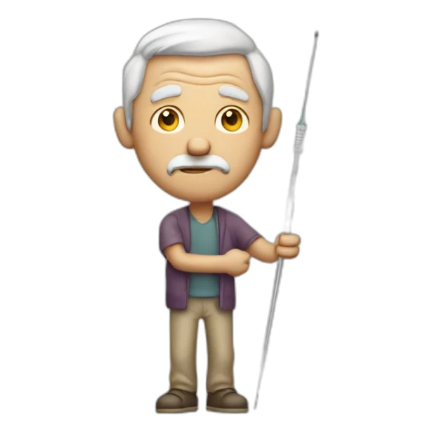 Skinny sick old man holding needle sticker