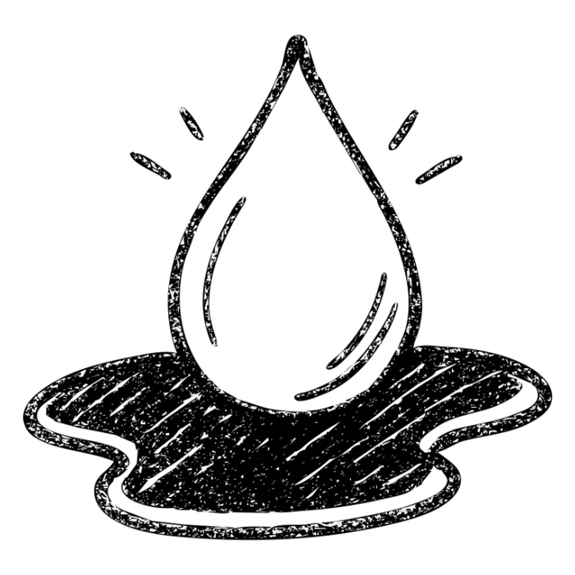 hand-drawn outlined icon of a light blue or silver water droplet sliding on glossy black paint, subtle repellent effect with lines, clean and modern sticker