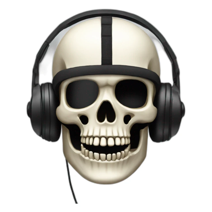 Military Skeleton mask with a long black mask underneath it and headset with a microphone sticker