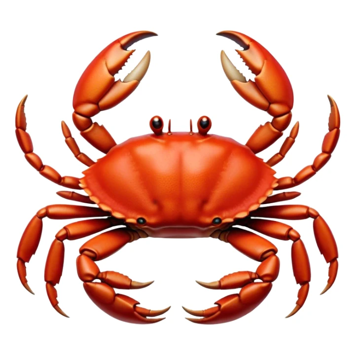 Cinematic Realistic Noble Crab Portrait Emoji, Poised and commanding, with a robust, angular build and a vividly red, textured exoskeleton naturally forming a distinctive face with expressive eyes, rendered in lifelike detail with realistic sandy accents, high shine, intelligent and resolute, styled with an air of coastal authority, focused and attentive, soft glowing outline, capturing the essence of a watchful and confident crab that appears ready to scuttle out of the screen with effortless power! sticker