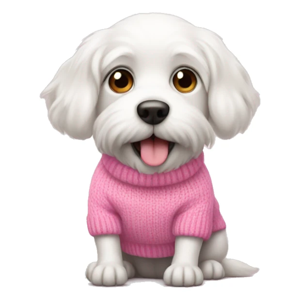 Cute white dog wearing a pink sweater sticker