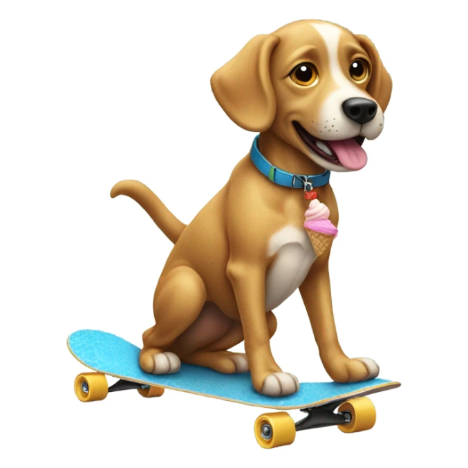 Dog on a skateboard eating ice cream sticker