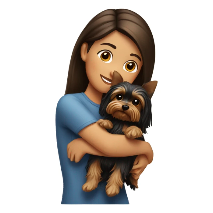Brunette girl hugs yorkie dog sticker