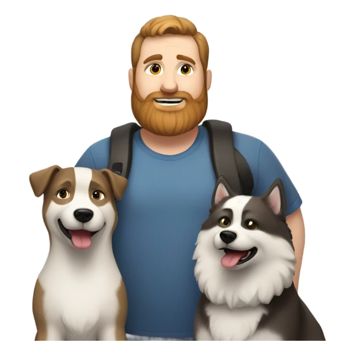 Heavy White man brown hair beard with husky dog  sticker