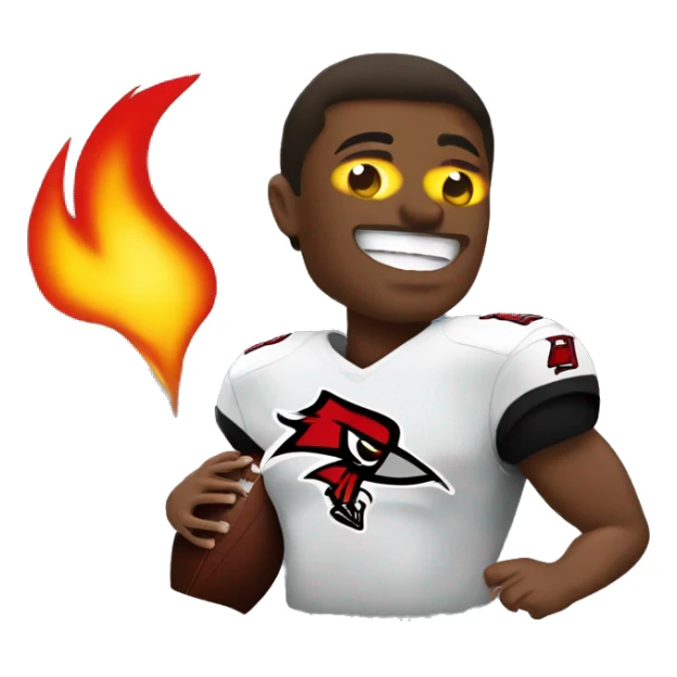 An NFL Buccaneers player that is burning the NFL Team falcons flag sticker