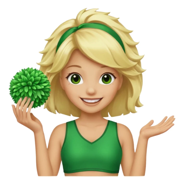 football cheerleader, holding a cheering pom, green  sticker