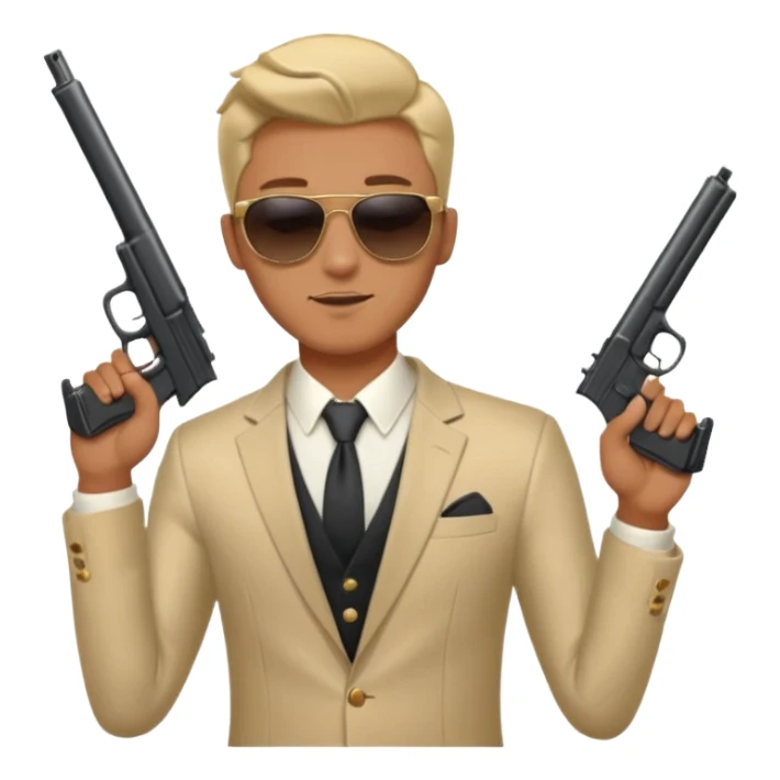 a handsome guy wearing a party clothes with sun glasses and a gun. sticker